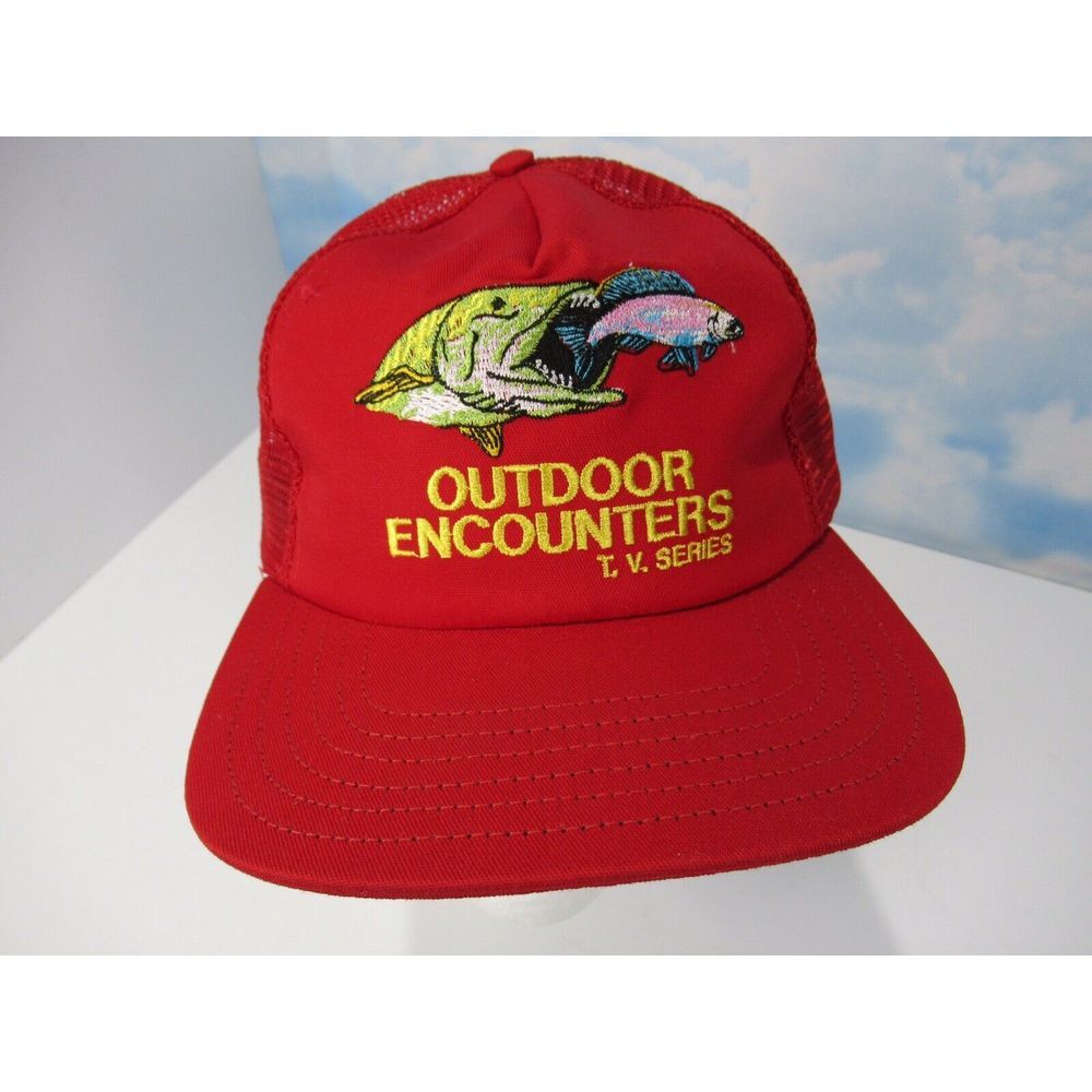 OUTDOOR ENCOUNTERS‎ TV SERIES CAP HAT FISHING HUNTING TRUCKER RED MESH RARE